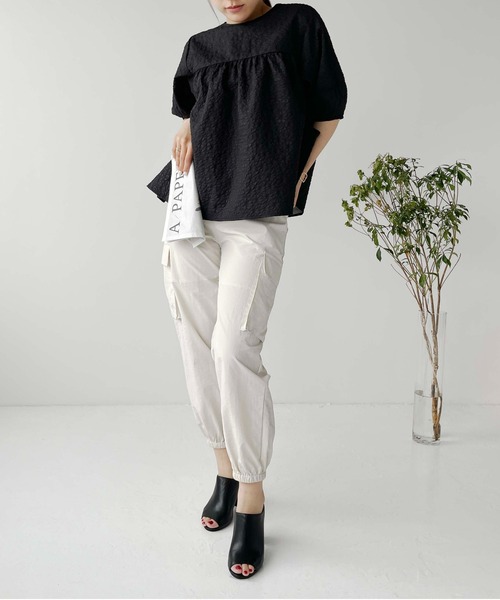 Meli rich（メリーリッチ）の「ジャガードペプラム5分袖ブラウス（シャツ/ブラウス・レディース・アイボリー/イエロー/ブラック・FREE）」の19枚目の写真