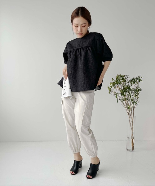 Meli rich（メリーリッチ）の「ジャガードペプラム5分袖ブラウス（シャツ/ブラウス・レディース・アイボリー/イエロー/ブラック・FREE）」の18枚目の写真