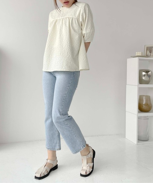 Meli rich（メリーリッチ）の「ジャガードペプラム5分袖ブラウス（シャツ/ブラウス・レディース・アイボリー/イエロー/ブラック・FREE）」の11枚目の写真