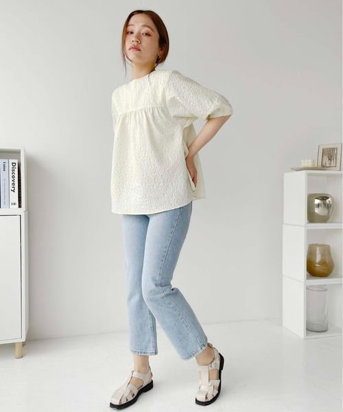 Meli rich（メリーリッチ）の「ジャガードペプラム5分袖ブラウス（シャツ/ブラウス・レディース・アイボリー/イエロー/ブラック・FREE）」の10枚目の写真