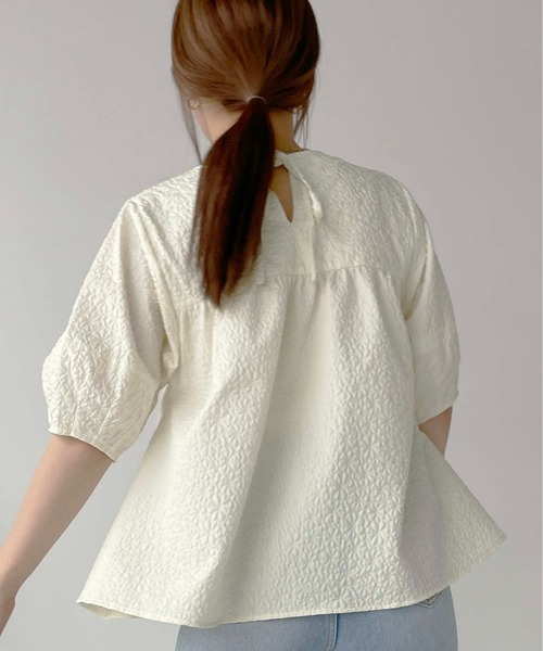 Meli rich（メリーリッチ）の「ジャガードペプラム5分袖ブラウス（シャツ/ブラウス・レディース・アイボリー/イエロー/ブラック・FREE）」の8枚目の写真