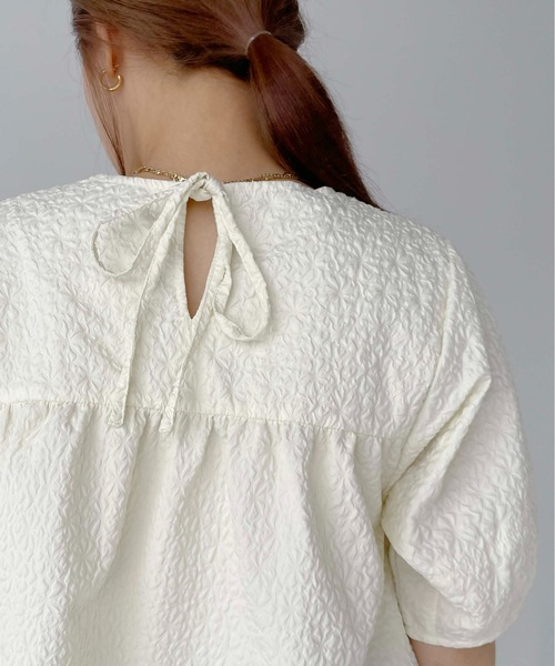 Meli rich（メリーリッチ）の「ジャガードペプラム5分袖ブラウス（シャツ/ブラウス・レディース・アイボリー/イエロー/ブラック・FREE）」の9枚目の写真