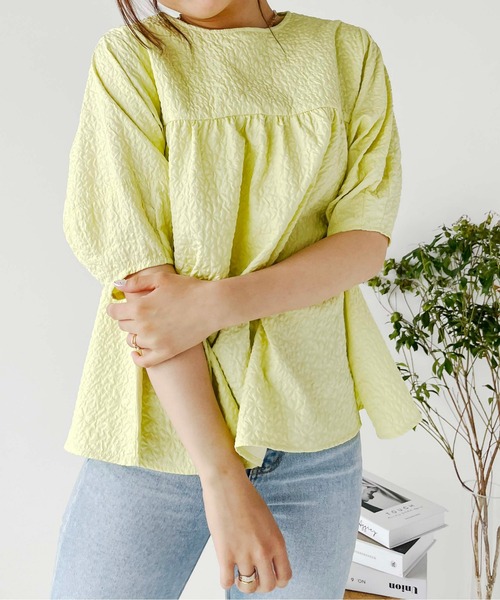 Meli rich（メリーリッチ）の「ジャガードペプラム5分袖ブラウス（シャツ/ブラウス・レディース・アイボリー/イエロー/ブラック・FREE）」の21枚目の写真