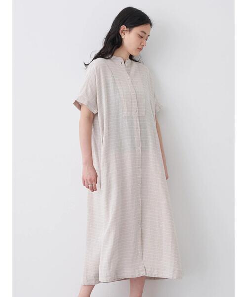 ★極美品★TICCA バンドカラー ワンピース　リネン　麻 白 フリーサイズ ☆極美品☆TICCA バンドカラー ワンピース リネン 麻 白