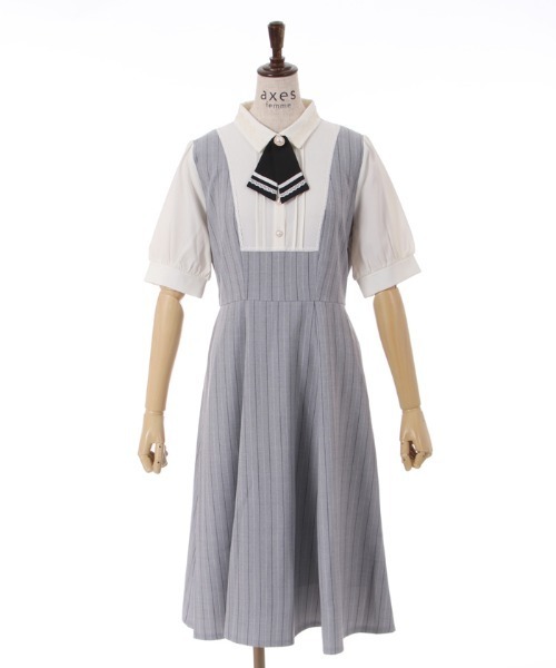 おまけ付き　アクシーズファム　重ね着風3点セット axes femme（アクシーズファム）の「タイ付重ね着風ストライプ