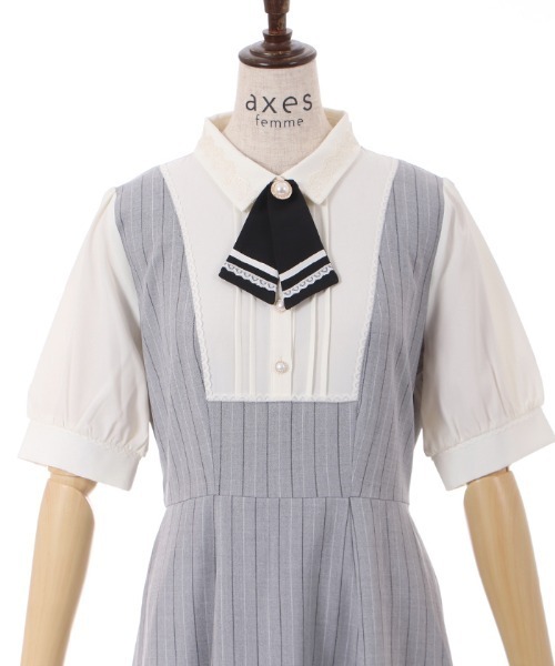 おまけ付き　アクシーズファム　重ね着風3点セット axes femme（アクシーズファム）の「タイ付重ね着風ストライプ