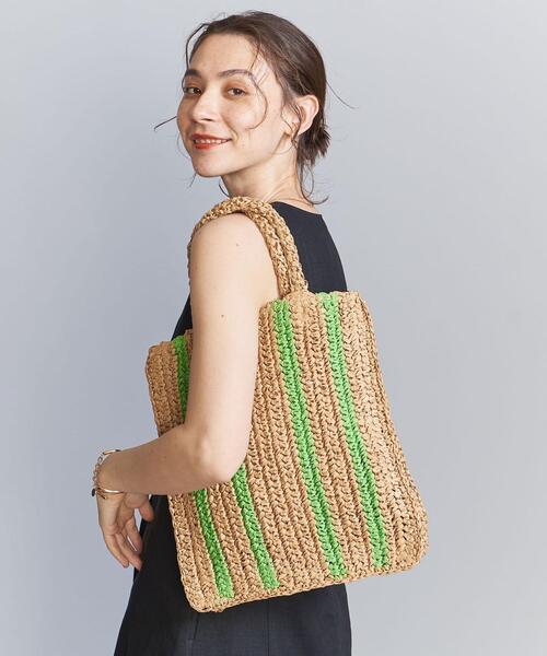 BEAUTY&YOUTH UNITED ARROWS(ビューティーアンドユースユナイテッドアローズ)の「ペーパー ストライプ トートバッグ/かごバッグ(かごバッグ・レディース・ピンク/ライム・FREE)」の5枚目の写真