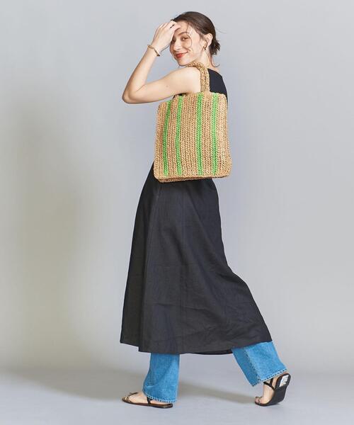 BEAUTY&YOUTH UNITED ARROWS(ビューティーアンドユースユナイテッドアローズ)の「ペーパー ストライプ トートバッグ/かごバッグ(かごバッグ・レディース・ピンク/ライム・FREE)」の6枚目の写真