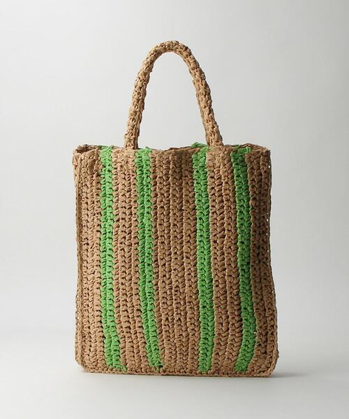 BEAUTY&YOUTH UNITED ARROWS(ビューティーアンドユースユナイテッドアローズ)の「ペーパー ストライプ トートバッグ/かごバッグ(かごバッグ・レディース・ピンク/ライム・FREE)」の7枚目の写真