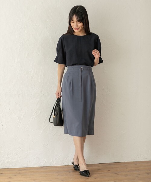 index（インデックス）の「◆≪エマール検証済 洗える≫セットアップ対応 ベルト付タイトスカート【洗濯機洗い可/接触冷感/イージーケア等】（スカート・レディース・チャコールグレー/ブラック/キャメル/グリーン・36/38/40/42）」の5枚目の写真