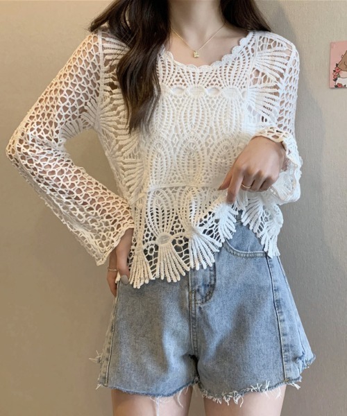 Sibra(シブラ)の「透かし編みトップス(シャツ/ブラウス・レディース・ベージュ/ホワイト・M)」の21枚目の写真