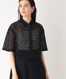 OPAQUE.CLIP | セットアップ対応 サークルモチーフレース クロップドシャツ【イージーケア/洗濯機洗い可】(シャツ/ブラウス)