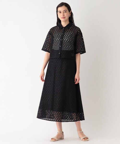 OPAQUE.CLIP（オペークドットクリップ）の「◆セットアップ対応 サークルモチーフレース クロップドシャツ【イージーケア/洗濯機洗い可】（シャツ/ブラウス・レディース・ホワイト系/ブラック・40/38）」の15枚目の写真