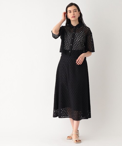 OPAQUE.CLIP（オペークドットクリップ）の「◆セットアップ対応 サークルモチーフレース クロップドシャツ【イージーケア/洗濯機洗い可】（シャツ/ブラウス・レディース・ホワイト系/ブラック・40/38）」の18枚目の写真