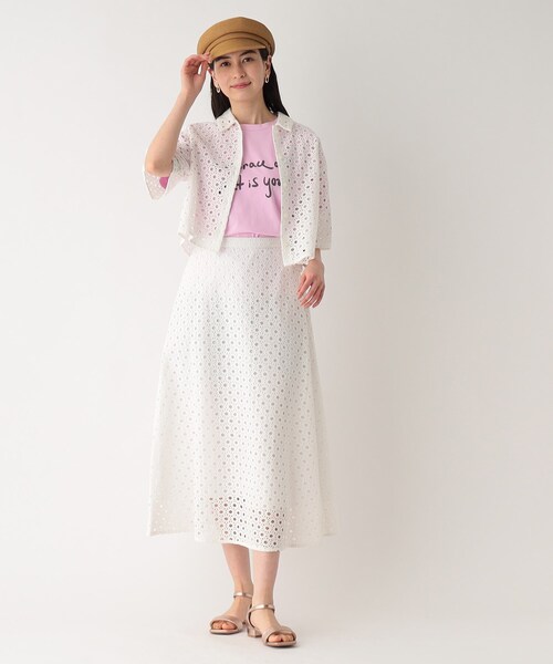 OPAQUE.CLIP（オペークドットクリップ）の「◆セットアップ対応 サークルモチーフレース クロップドシャツ【イージーケア/洗濯機洗い可】（シャツ/ブラウス・レディース・ホワイト系/ブラック・40/38）」の16枚目の写真