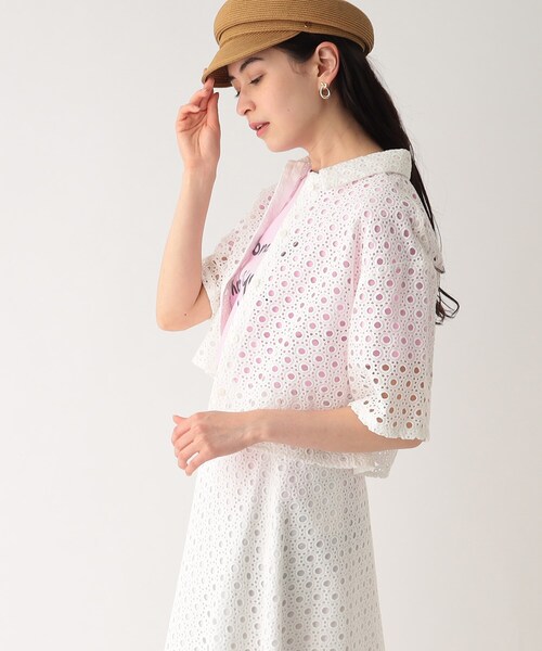 OPAQUE.CLIP（オペークドットクリップ）の「◆セットアップ対応 サークルモチーフレース クロップドシャツ【イージーケア/洗濯機洗い可】（シャツ/ブラウス・レディース・ホワイト系/ブラック・40/38）」の22枚目の写真