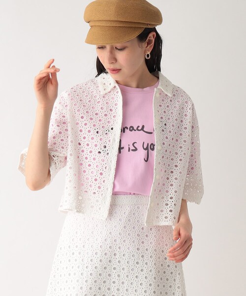 OPAQUE.CLIP（オペークドットクリップ）の「◆セットアップ対応 サークルモチーフレース クロップドシャツ【イージーケア/洗濯機洗い可】（シャツ/ブラウス・レディース・ホワイト系/ブラック・40/38）」の13枚目の写真