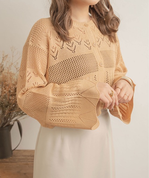 Ambre Neige（アンブルネージュ）の「２WAYスカラップ透かし編みカーディガン／【WEB/EC限定商品】（カーディガン/ボレロ・レディース・アイボリー/ライトベージュ・FREE）」の3枚目の写真