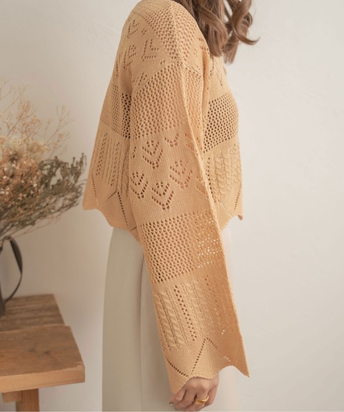 Ambre Neige（アンブルネージュ）の「２WAYスカラップ透かし編みカーディガン／【WEB/EC限定商品】（カーディガン/ボレロ・レディース・アイボリー/ライトベージュ・FREE）」の5枚目の写真
