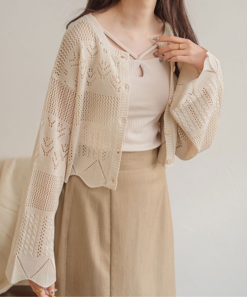 Ambre Neige（アンブルネージュ）の「２WAYスカラップ透かし編みカーディガン／【WEB/EC限定商品】（カーディガン/ボレロ・レディース・アイボリー/ライトベージュ・FREE）」の6枚目の写真