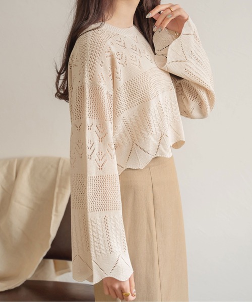 Ambre Neige（アンブルネージュ）の「２WAYスカラップ透かし編みカーディガン／【WEB/EC限定商品】（カーディガン/ボレロ・レディース・アイボリー/ライトベージュ・FREE）」の8枚目の写真