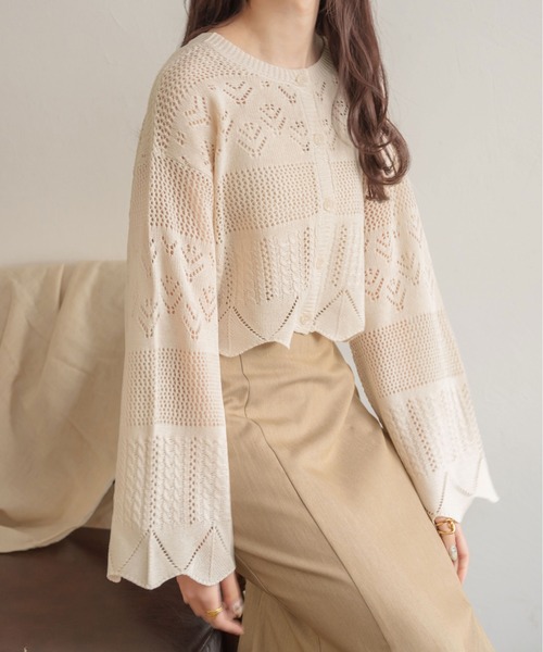 Ambre Neige（アンブルネージュ）の「２WAYスカラップ透かし編みカーディガン／【WEB/EC限定商品】（カーディガン/ボレロ・レディース・アイボリー/ライトベージュ・FREE）」の10枚目の写真