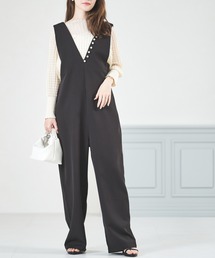 acro（アクロ）の「■Ⅴネックパール付きジャンプスーツ/AC3308（つなぎ/オールインワン）」