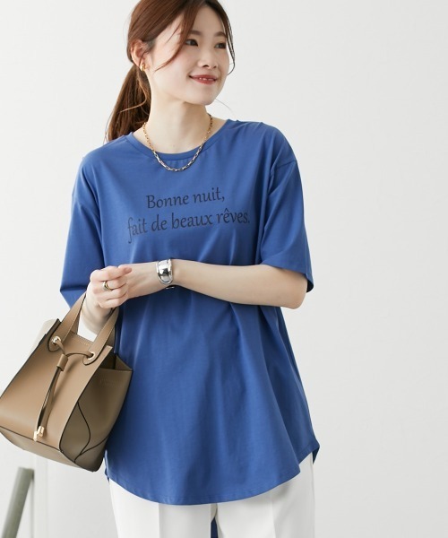 nissen（ニッセン）の「裾ラウンドロゴプリントＴシャツ【接触冷感・ＵＶカット】（Tシャツ/カットソー・レディース・ブルー/アイボリー/ブラック・LL/M/L）」の3枚目の写真