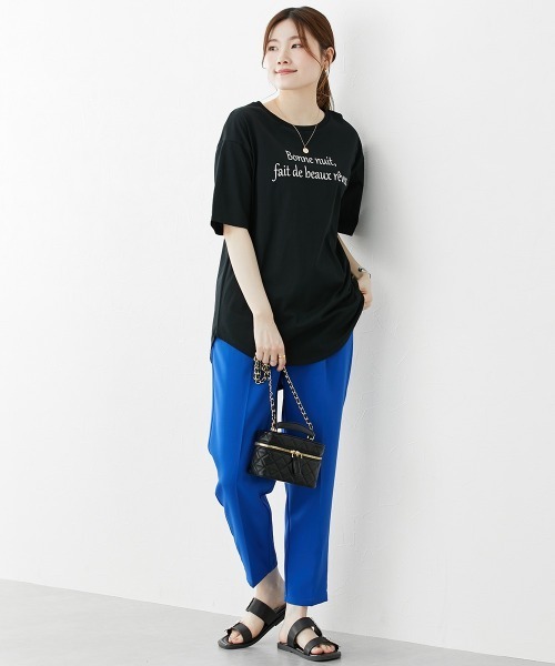 nissen（ニッセン）の「裾ラウンドロゴプリントＴシャツ【接触冷感・ＵＶカット】（Tシャツ/カットソー・レディース・ブルー/アイボリー/ブラック・LL/M/L）」の15枚目の写真