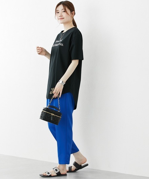 nissen（ニッセン）の「裾ラウンドロゴプリントＴシャツ【接触冷感・ＵＶカット】（Tシャツ/カットソー・レディース・ブルー/アイボリー/ブラック・LL/M/L）」の9枚目の写真