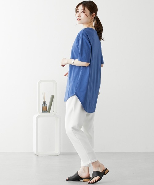 nissen（ニッセン）の「裾ラウンドロゴプリントＴシャツ【接触冷感・ＵＶカット】（Tシャツ/カットソー・レディース・ブルー/アイボリー/ブラック・LL/M/L）」の8枚目の写真