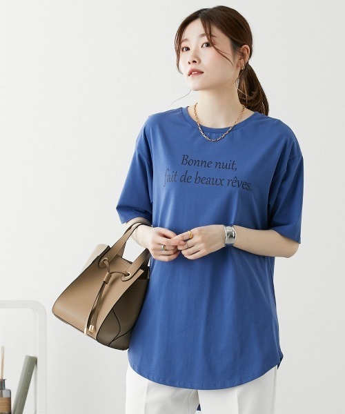 nissen（ニッセン）の「裾ラウンドロゴプリントＴシャツ【接触冷感・ＵＶカット】（Tシャツ/カットソー・レディース・ブルー/アイボリー/ブラック・LL/M/L）」の14枚目の写真