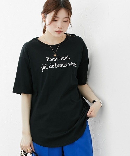 nissen（ニッセン）の「裾ラウンドロゴプリントＴシャツ【接触冷感・ＵＶカット】（Tシャツ/カットソー・レディース・ブルー/アイボリー/ブラック・LL/M/L）」の5枚目の写真