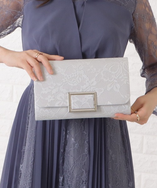 Lace Ladies（レースレディース）の「メタリックバックル付き総レースクラッチバッグ（クラッチバッグ・レディース・ブラック/アイボリー/グレー・FREE）」の6枚目の写真