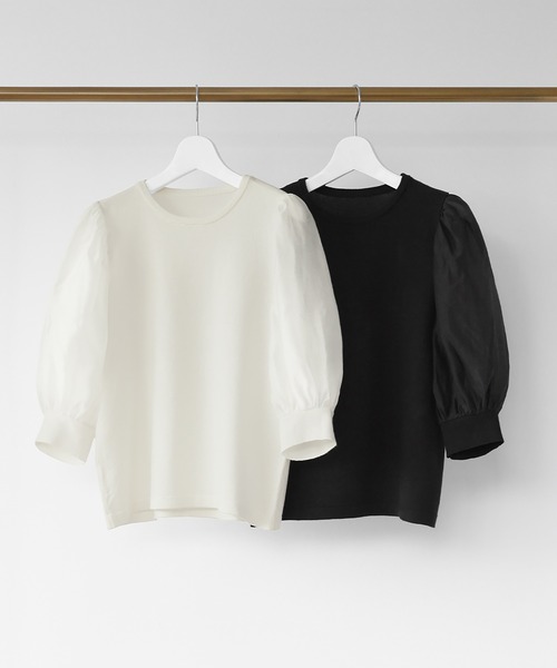極美品✨　23年AW　ダブスタ　パフスリーブニットトップス　ホワイト　M相当 Sawa a la mode レディース トップス ニット セーター 白