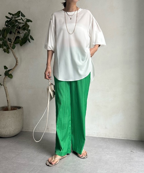 DouDou（ドゥドゥ）の「袖リブ7分袖バックボタンジョーゼットブラウス（シャツ/ブラウス・レディース・チャコールグレー/ライトグレー/ネイビー/オフホワイト・FREE）」の5枚目の写真