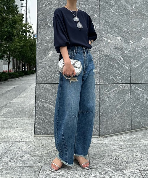 DouDou（ドゥドゥ）の「袖リブ7分袖バックボタンジョーゼットブラウス（シャツ/ブラウス・レディース・チャコールグレー/ライトグレー/ネイビー/オフホワイト・FREE）」の15枚目の写真