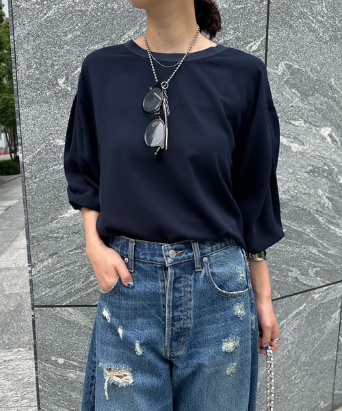 DouDou（ドゥドゥ）の「袖リブ7分袖バックボタンジョーゼットブラウス（シャツ/ブラウス・レディース・チャコールグレー/ライトグレー/ネイビー/オフホワイト・FREE）」の19枚目の写真