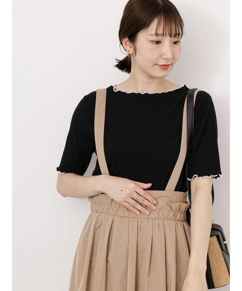 Te chichi TERRASSE（テチチテラス）の「テレコバイカラーメロートップス（Tシャツ/カットソー・レディース・ブラック/ブルー/オフホワイト・F）」の3枚目の写真