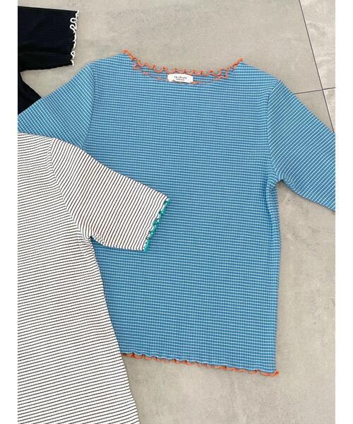 Te chichi TERRASSE（テチチテラス）の「テレコバイカラーメロートップス（Tシャツ/カットソー・レディース・ブラック/ブルー/オフホワイト・F）」の4枚目の写真