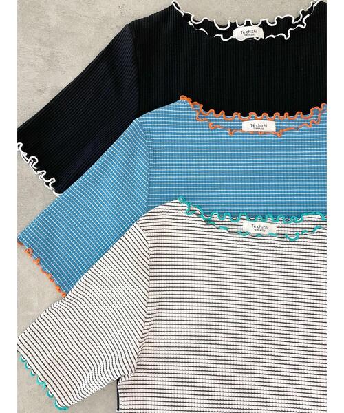 Te chichi TERRASSE（テチチテラス）の「テレコバイカラーメロートップス（Tシャツ/カットソー・レディース・ブラック/ブルー/オフホワイト・F）」の5枚目の写真