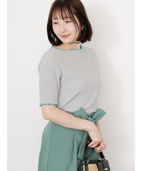 Te chichi TERRASSE（テチチテラス）の「テレコバイカラーメロートップス（Tシャツ/カットソー・レディース・ブラック/ブルー/オフホワイト・F）」の9枚目の写真