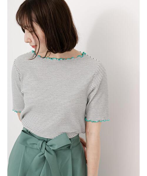 Te chichi TERRASSE（テチチテラス）の「テレコバイカラーメロートップス（Tシャツ/カットソー・レディース・ブラック/ブルー/オフホワイト・F）」の10枚目の写真