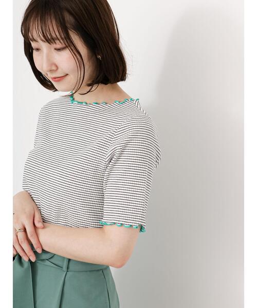 Te chichi TERRASSE（テチチテラス）の「テレコバイカラーメロートップス（Tシャツ/カットソー・レディース・ブラック/ブルー/オフホワイト・F）」の11枚目の写真