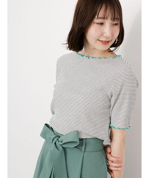 Te chichi TERRASSE（テチチテラス）の「テレコバイカラーメロートップス（Tシャツ/カットソー・レディース・ブラック/ブルー/オフホワイト・F）」の12枚目の写真