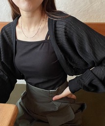 ショート丈 透かし編みニット クロップドカーディガン