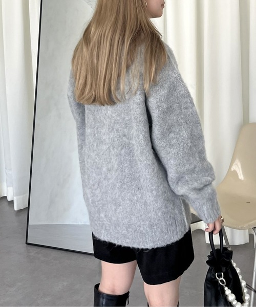 prose verse（プロズヴェール）の「ハートボタンモヘアライクVニットカーデ（カーディガン/ボレロ・レディース・ブラック/グレー・ﾌﾘ-）」の7枚目の写真