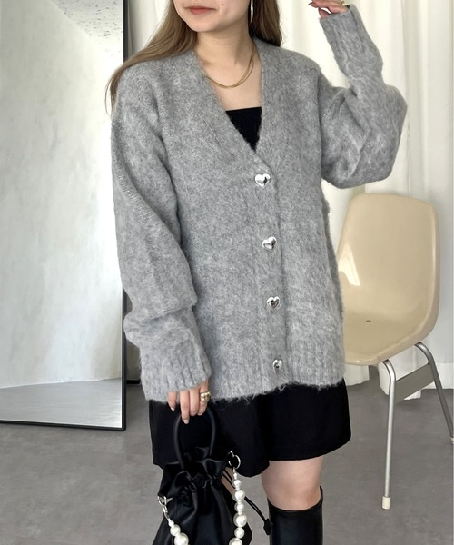 prose verse（プロズヴェール）の「ハートボタンモヘアライクVニットカーデ（カーディガン/ボレロ・レディース・ブラック/グレー・ﾌﾘ-）」の9枚目の写真