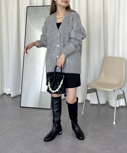prose verse（プロズヴェール）の「ハートボタンモヘアライクVニットカーデ（カーディガン/ボレロ・レディース・ブラック/グレー・ﾌﾘ-）」の16枚目の写真