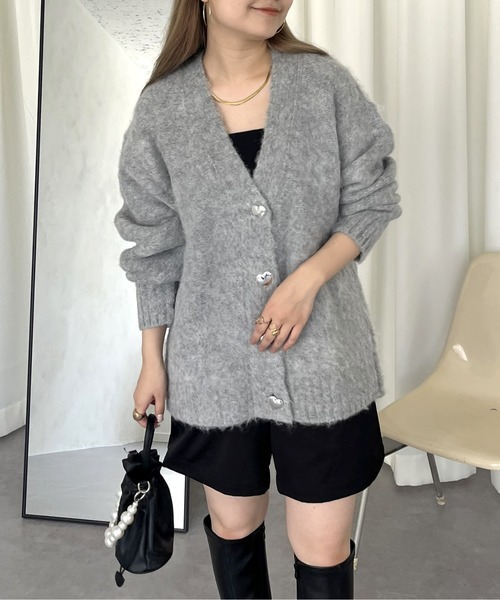 prose verse（プロズヴェール）の「ハートボタンモヘアライクVニットカーデ（カーディガン/ボレロ・レディース・ブラック/グレー・ﾌﾘ-）」の17枚目の写真